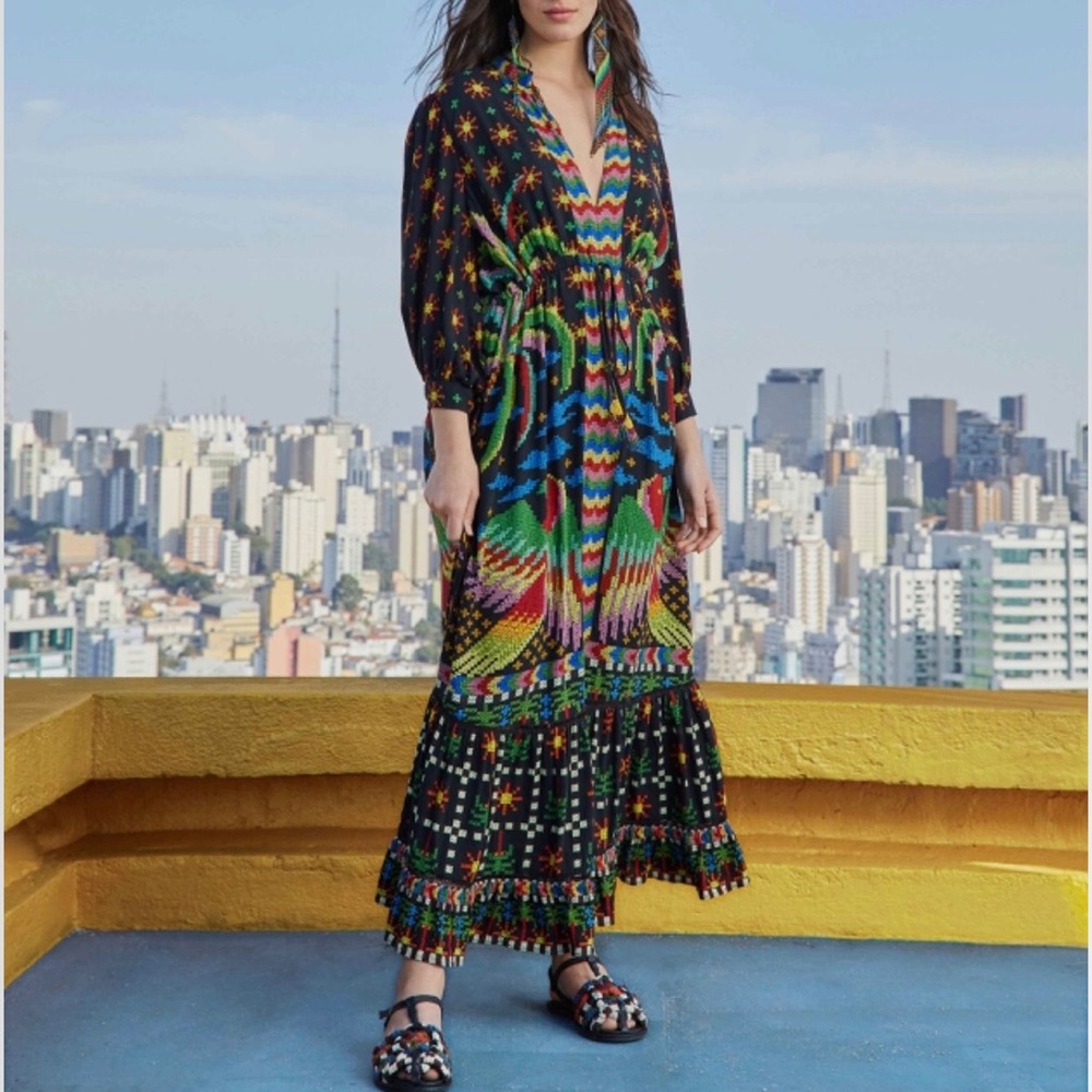 FARM RIO Black Macaw night maxi dress